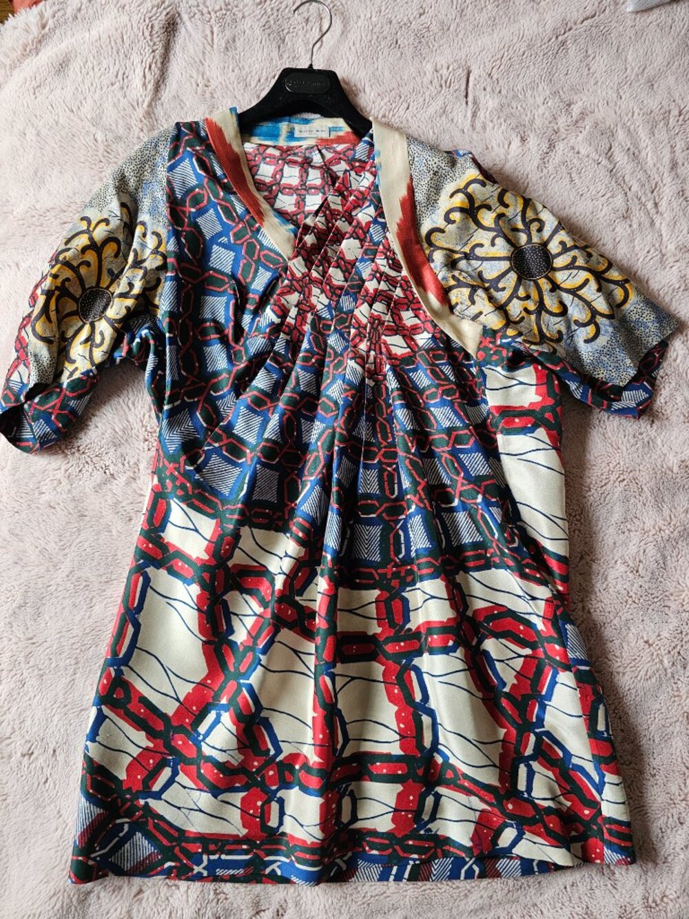 Dries Van Noten Silk Batik Pleated Short Sleeve Dress NWOT Made in Belgium Sz 42 - Picture 8 of 13